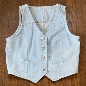 Light Blue Denim Vest with Silver Buttons